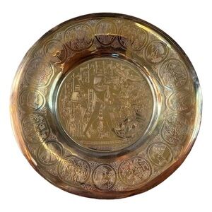 Vintage Egyptian Brass Etched Wall Hanging Plate Decorative Collectible